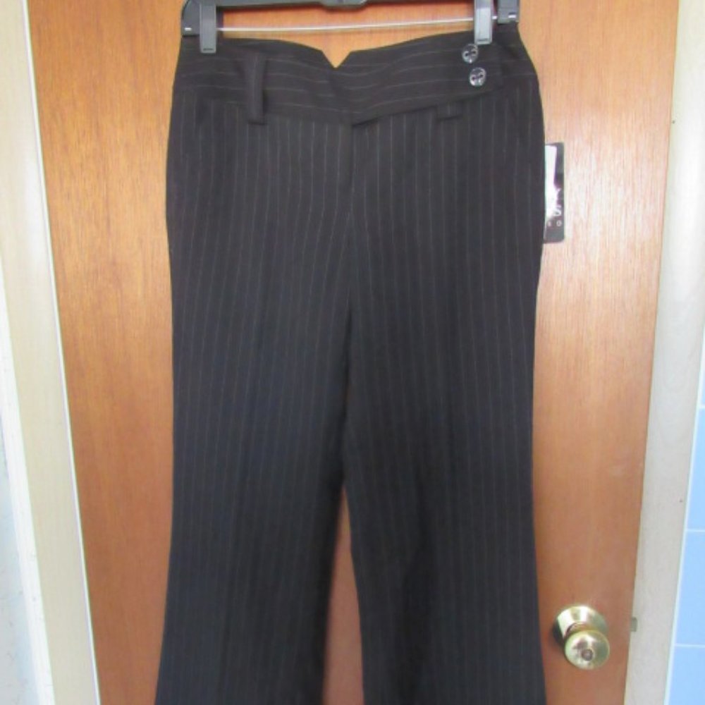 Tracy Evans black pinstriped pants